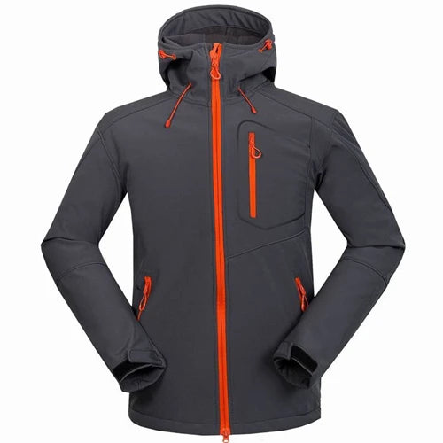 Customize LOGO Warm Fleece Hooded Softshell Jacket Men Windproof Mountain Climbing Hiking Clothing Waterproof Fishing Ski Coat