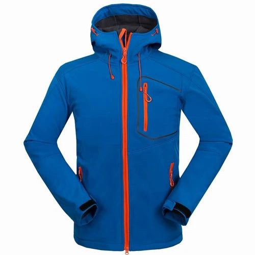 Customize LOGO Warm Fleece Hooded Softshell Jacket Men Windproof Mountain Climbing Hiking Clothing Waterproof Fishing Ski Coat