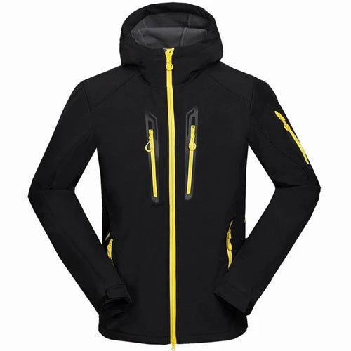 Customize LOGO Waterproof Windproof Hiking Clothing Warm Fleece Winter Hooded Softshell Jacket Men Skiing Fishing Hunting Coat