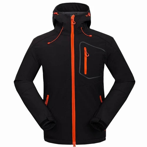 Customize LOGO Warm Fleece Hooded Softshell Jacket Men Windproof Mountain Climbing Hiking Clothing Waterproof Fishing Ski Coat