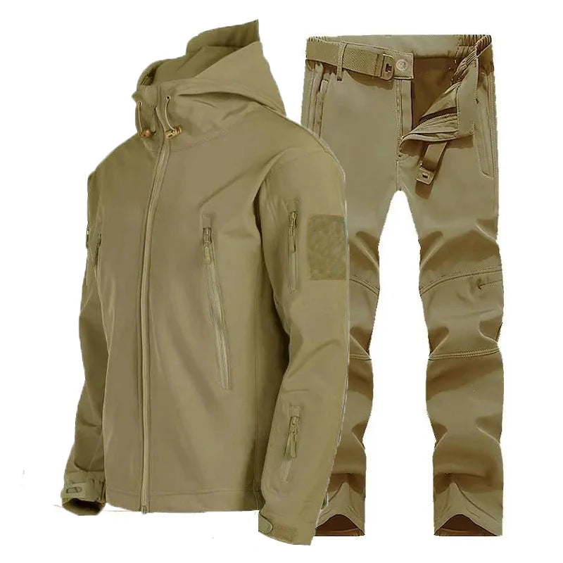 Army SoftShell Tactical Waterproof Jackets Men Hood Coat Military Combat Tracksuit Fishing Hiking Camping Climbing Pant Trousers