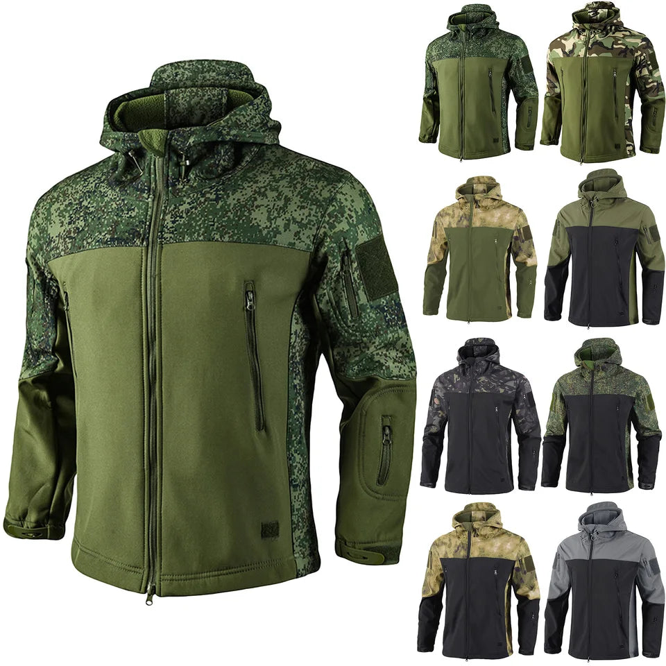 Men's Outdoor Waterproof Soft Shell Hooded Military Tactical Jackets Combat Hiking Camping Hunting Fleece Winter Autumn Coats