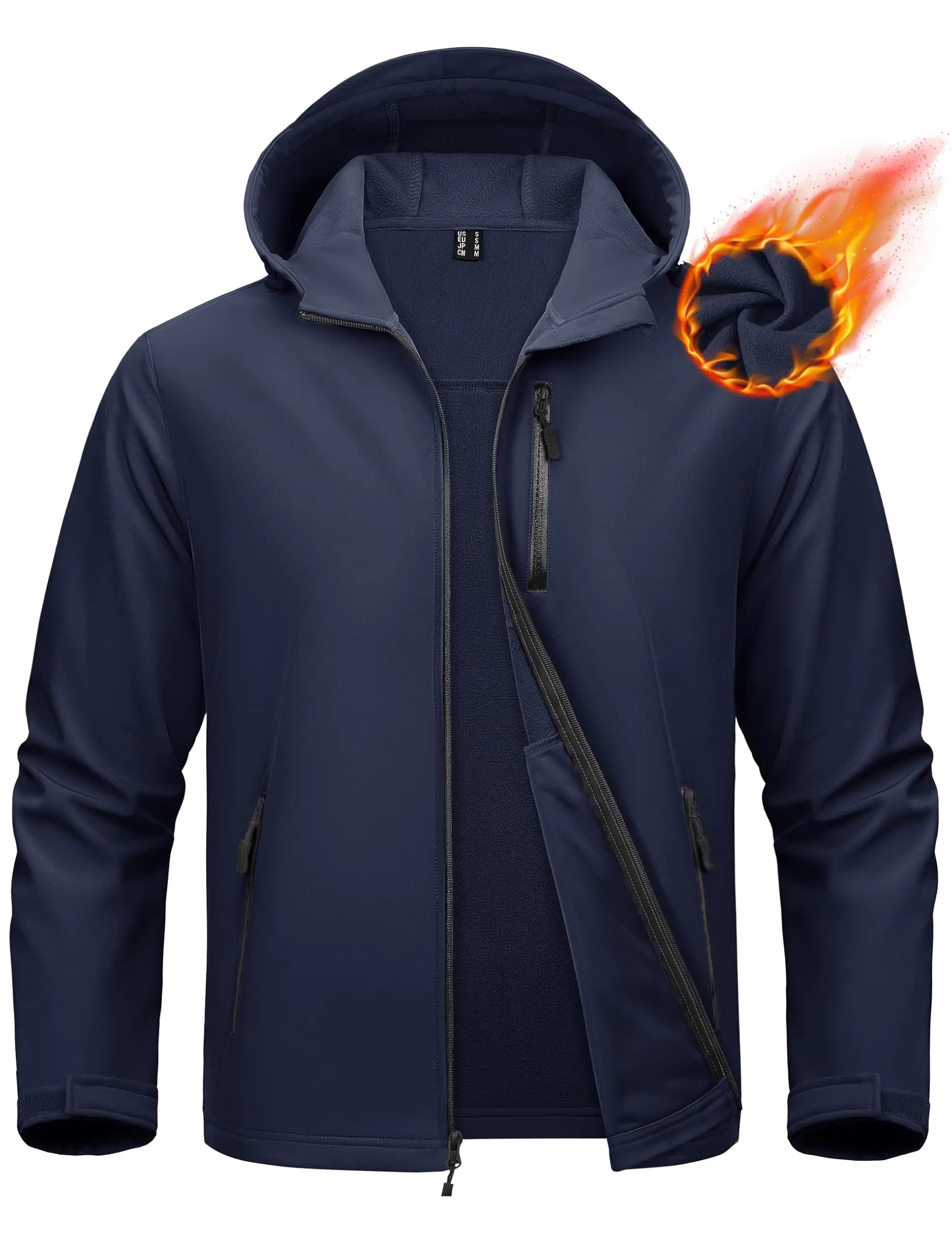 KEFITEVD Men’s Winter Lightweight Waterproof Fleece Lined Windbreaker Rain Jacket Hooded Softshell Jacket Outdoor Hiking Coat