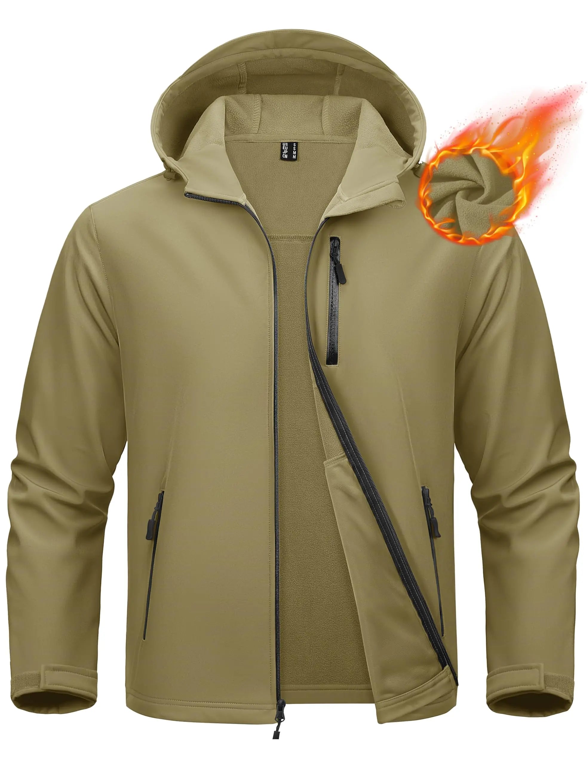 KEFITEVD Men’s Winter Lightweight Waterproof Fleece Lined Windbreaker Rain Jacket Hooded Softshell Jacket Outdoor Hiking Coat