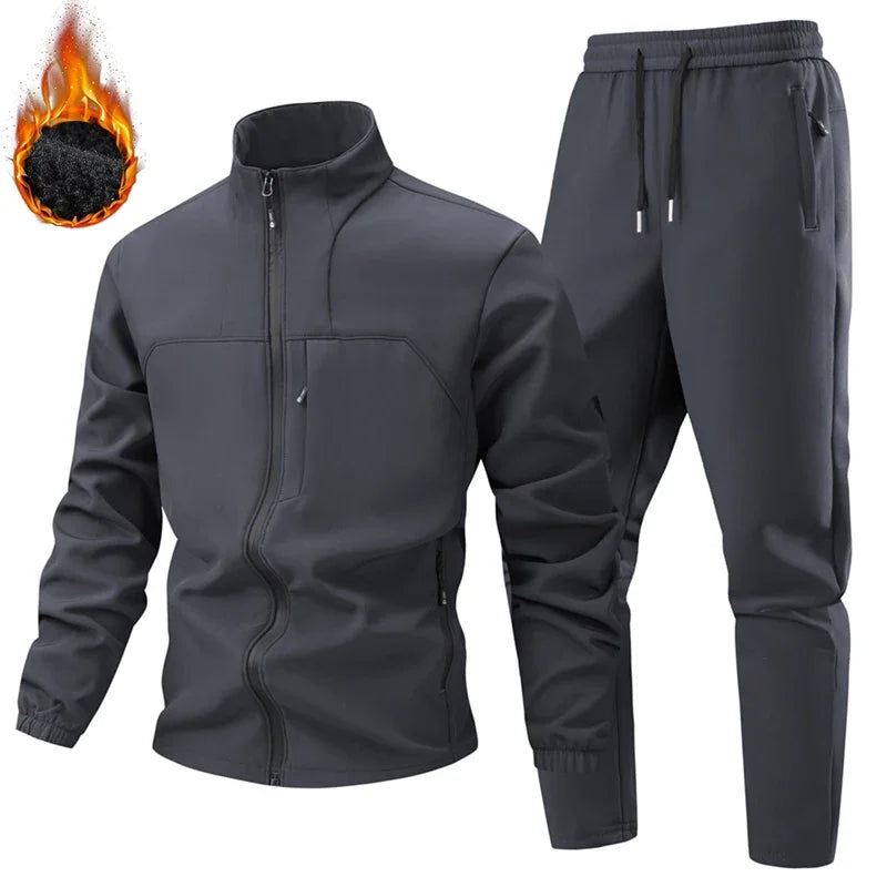 Outdoor Waterproof Shark Skin Tactical Sets Men Thicken Fleece Lined Soft Shell Combat Jackets+windproof Cargo Pants 2 Piece Set