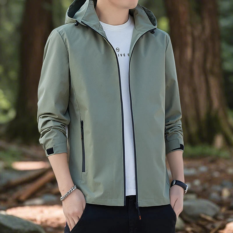 Men's Jackets Outdoor Waterproof Softshell Jacket with Hood Men Hiking Camping Outerwear Lightweight Coats Spring and Autumn