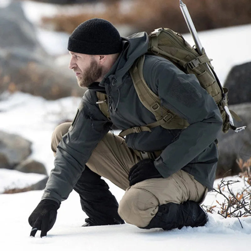 Men's Winter Tactical Jacket Softshell Waterproof Hooded Fleece Thermal Top Outdoor Fishing Hiking Camping Ski Hunting Pants