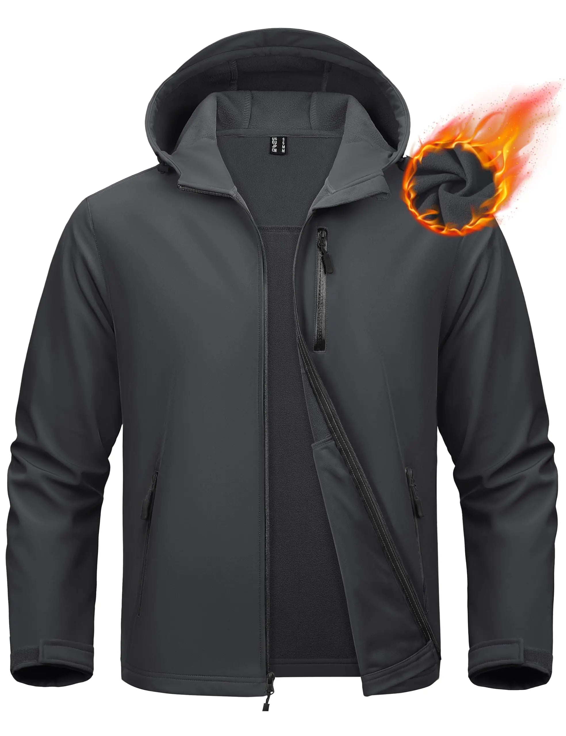 KEFITEVD Men’s Winter Lightweight Waterproof Fleece Lined Windbreaker Rain Jacket Hooded Softshell Jacket Outdoor Hiking Coat