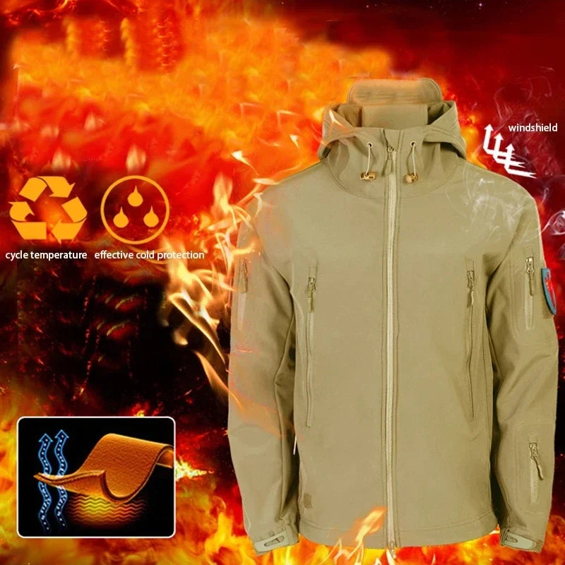 Men's Winter Jacket Soft Shell Fleece Jackets Waterproof Outdoor Workwear Hiking Hunting Thermal Camping Tactic Army Coats Warm