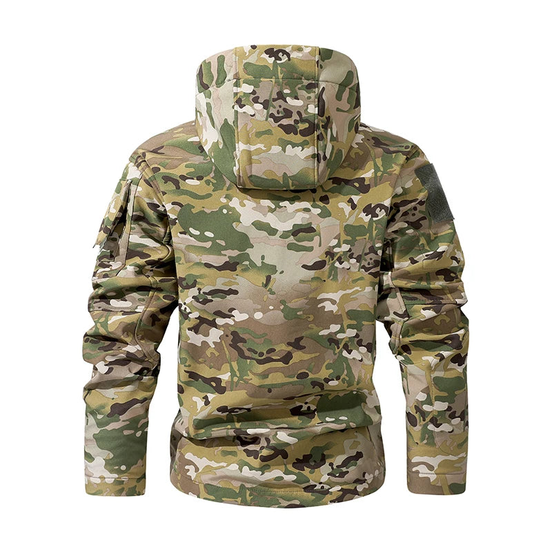 Men's Silent Soft Shell Camouflage Tactical Jacket Waterproof Warm Fleece Hunting Jackets Outdoor Hiking Fishing Hooded Coat