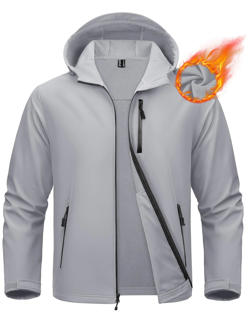 KEFITEVD Men’s Winter Lightweight Waterproof Fleece Lined Windbreaker Rain Jacket Hooded Softshell Jacket Outdoor Hiking Coat