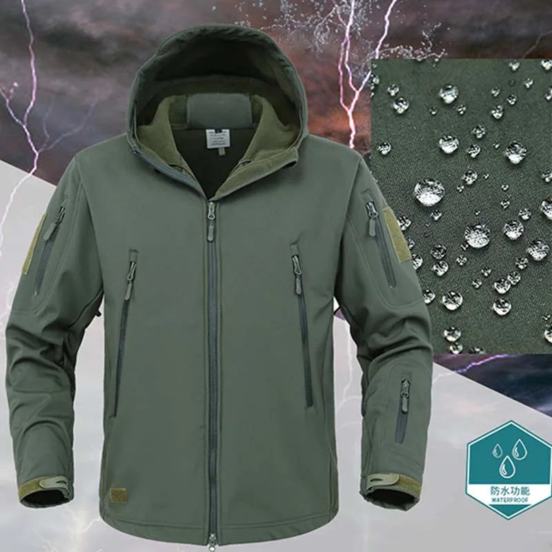 Men's Winter Tactical Jacket Softshell Waterproof Hooded Fleece Thermal Top Outdoor Fishing Hiking Camping Ski Hunting Pants