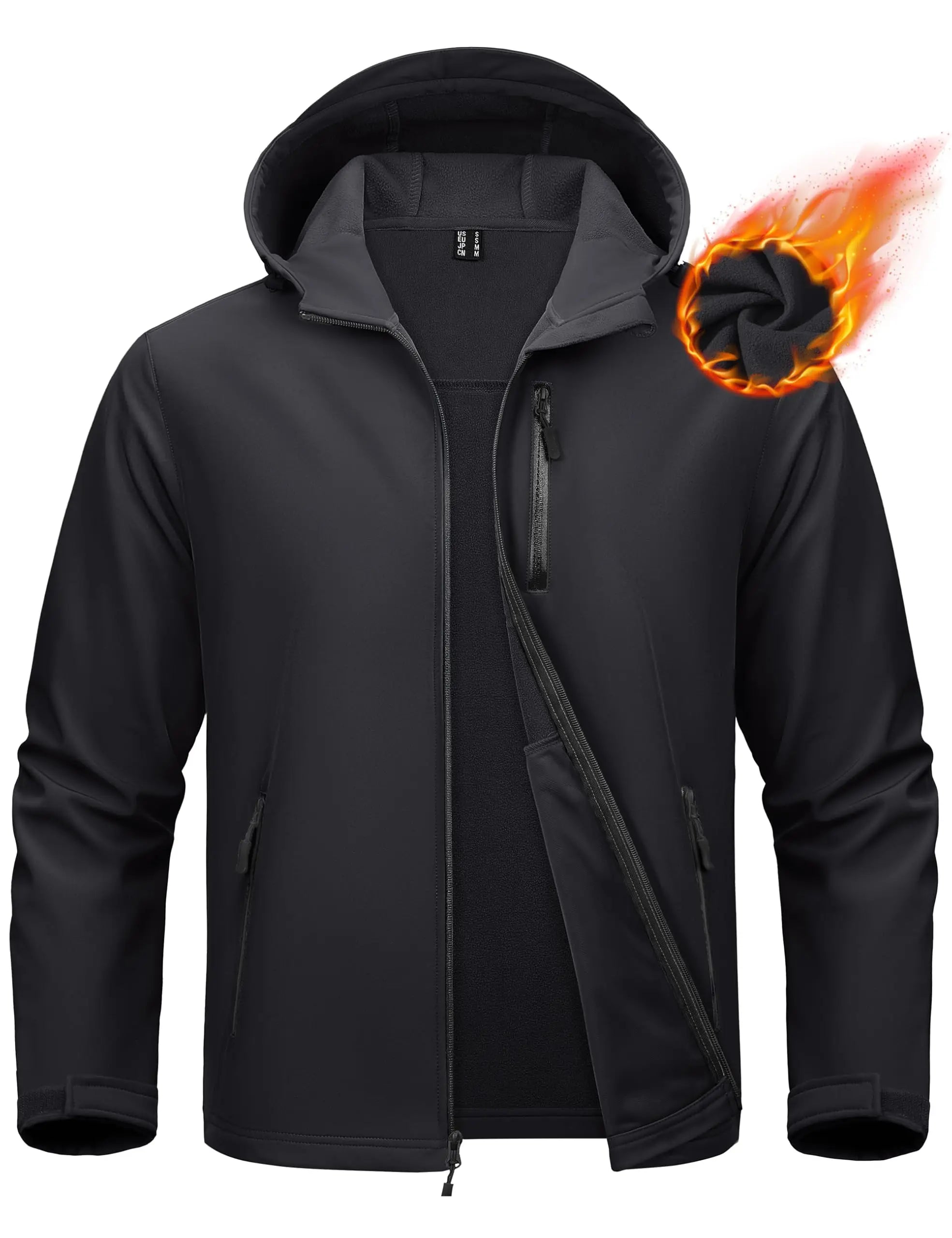 KEFITEVD Men’s Winter Lightweight Waterproof Fleece Lined Windbreaker Rain Jacket Hooded Softshell Jacket Outdoor Hiking Coat