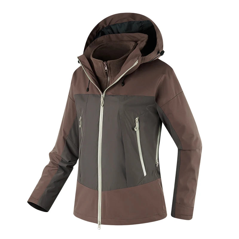 Outdoor Winter Man Three-in-one Hooded Climbing Camping Hiking Softshell Jackets Waterproof Windproof Thermal Windbreaker Women