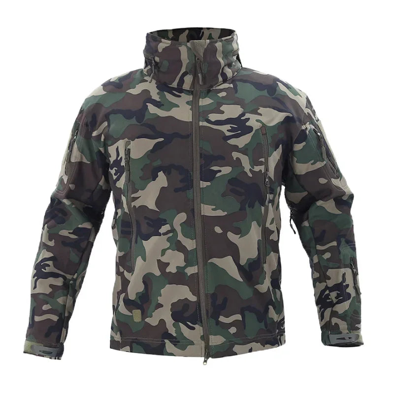 Winter Men Soft Shell Camouflage Tactical Jacket Waterproof Warm Fleece Hunting Jackets Hiking Fishing Hooded Coat Windbreakers
