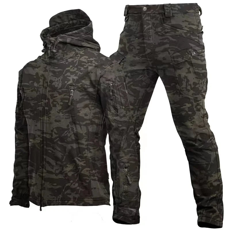Army SoftShell Tactical Waterproof Jackets Men Hood Coat Military Combat Tracksuit Fishing Hiking Camping Climbing Pant Trousers