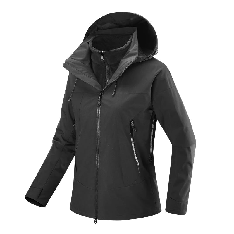 Outdoor Winter Man Three-in-one Hooded Climbing Camping Hiking Softshell Jackets Waterproof Windproof Thermal Windbreaker Women