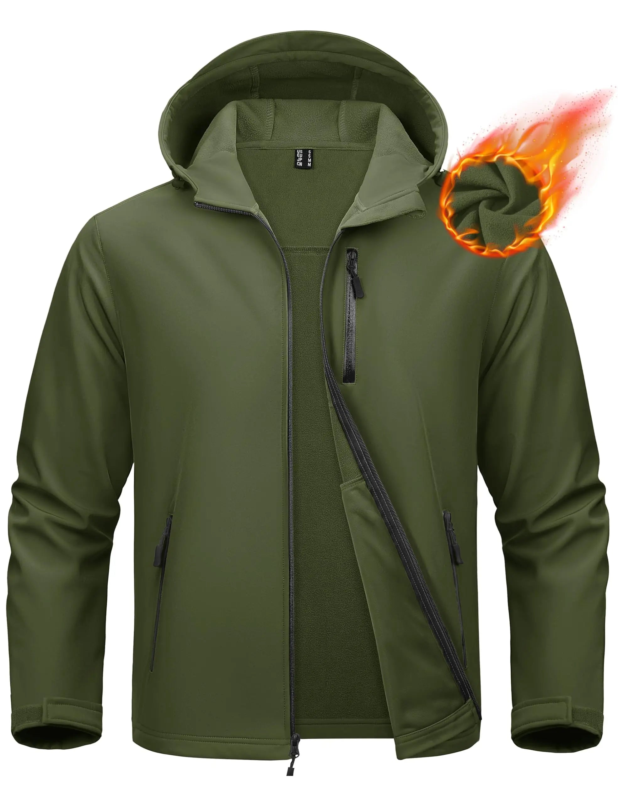 KEFITEVD Men’s Winter Lightweight Waterproof Fleece Lined Windbreaker Rain Jacket Hooded Softshell Jacket Outdoor Hiking Coat