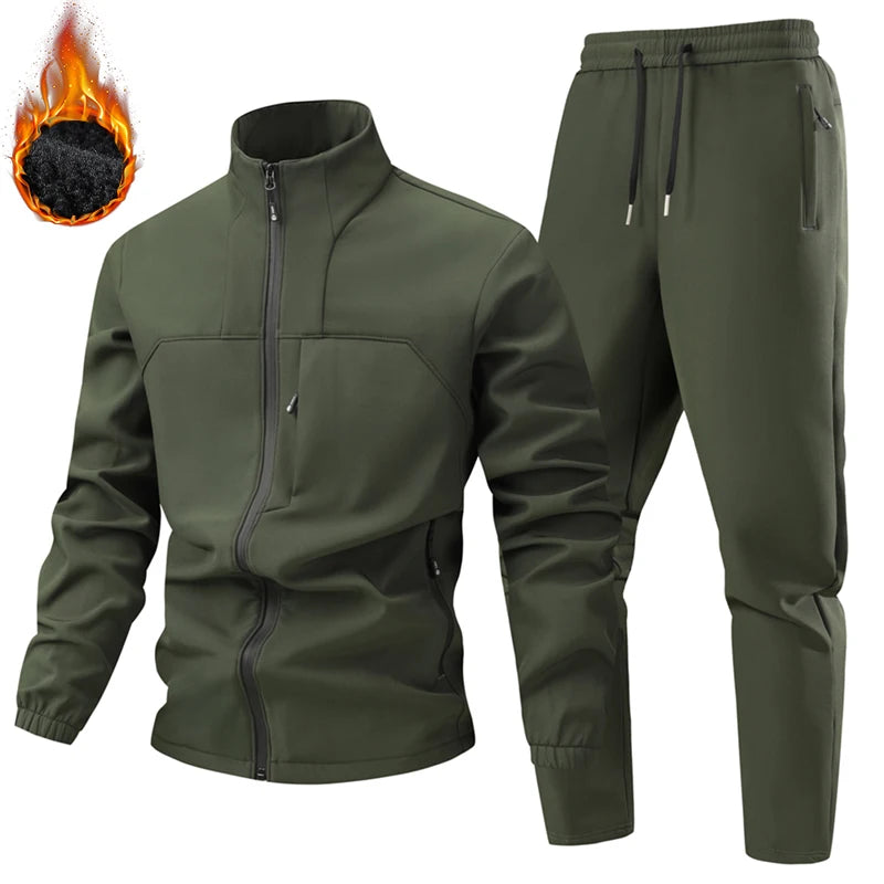 Outdoor Waterproof Shark Skin Tactical Sets Men Thicken Fleece Lined Soft Shell Combat Jackets+windproof Cargo Pants 2 Piece Set