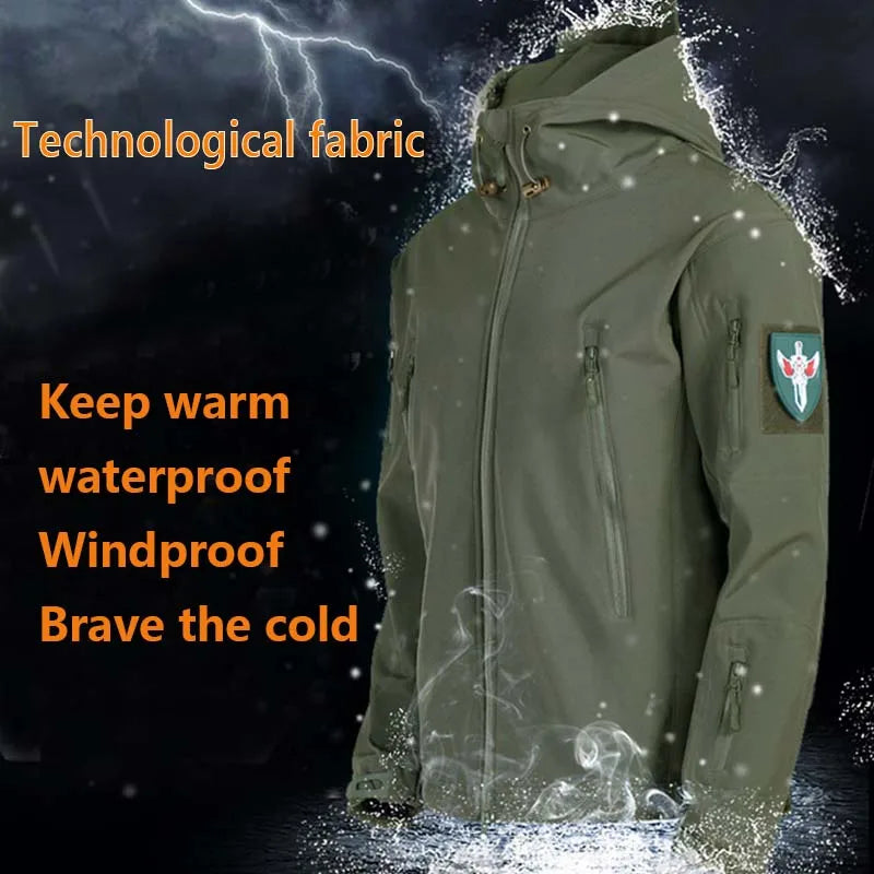 Men's Winter Tactical Jacket Softshell Waterproof Hooded Fleece Thermal Top Outdoor Fishing Hiking Camping Ski Hunting Pants
