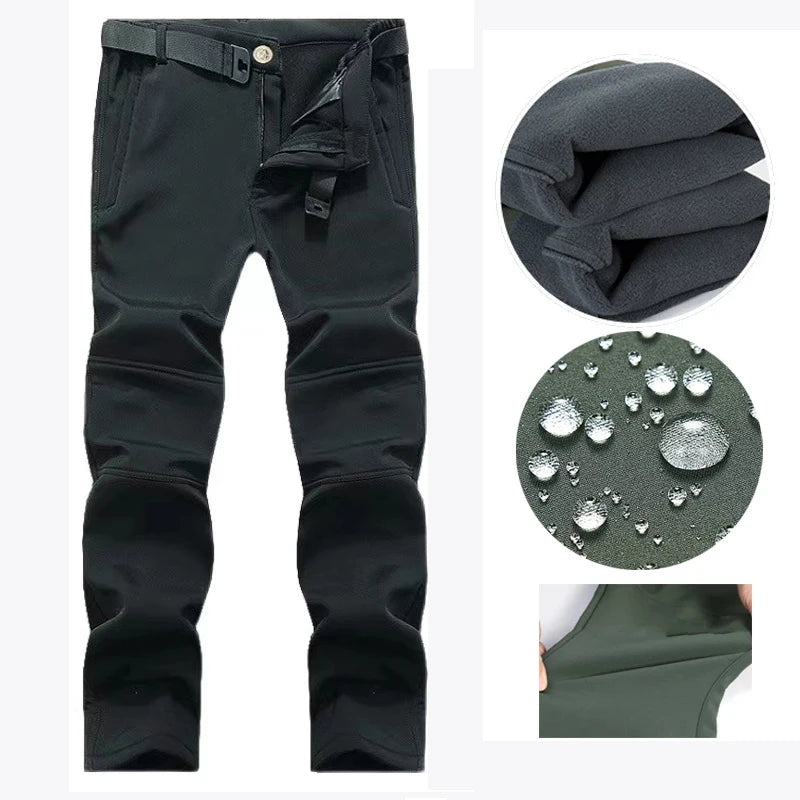 Men's Winter Autumn SoftShell Fleece Waterproof Jackets Cargo Hood Coats Fishing Hiking Camping Climbing Skiing Pants Trousers