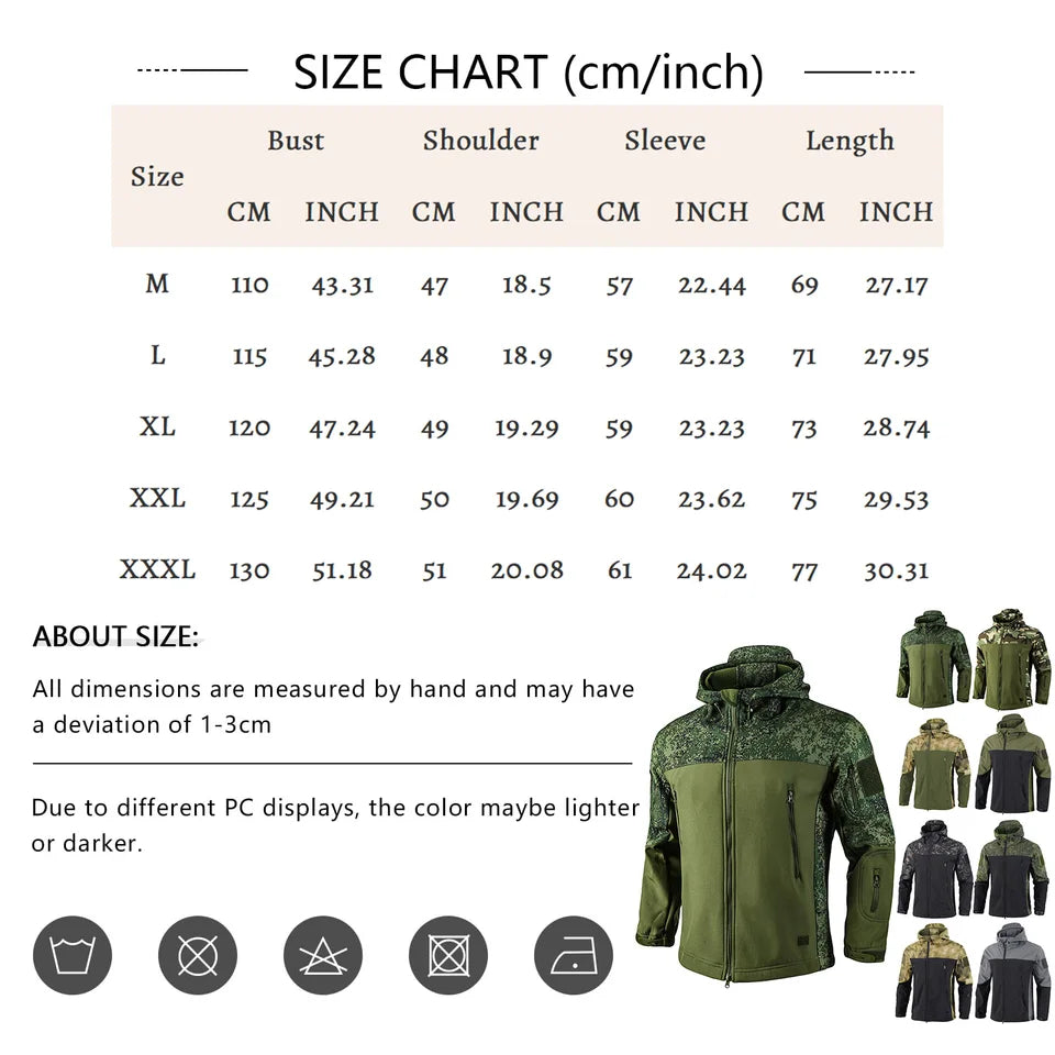 Men's Outdoor Waterproof Soft Shell Hooded Military Tactical Jackets Combat Hiking Camping Hunting Fleece Winter Autumn Coats
