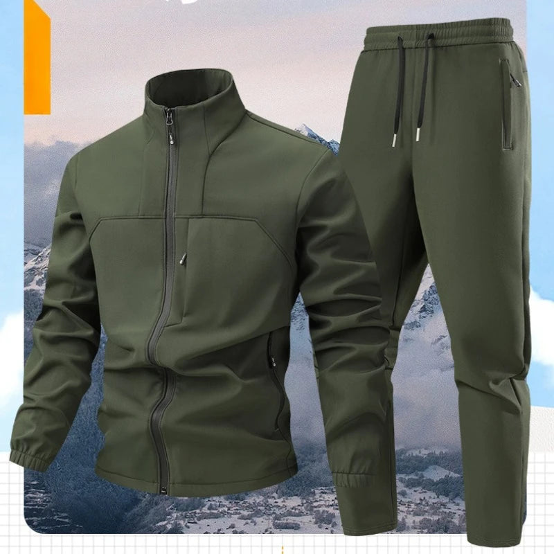 Outdoor Waterproof Shark Skin Tactical Sets Men Thicken Fleece Lined Soft Shell Combat Jackets+windproof Cargo Pants 2 Piece Set