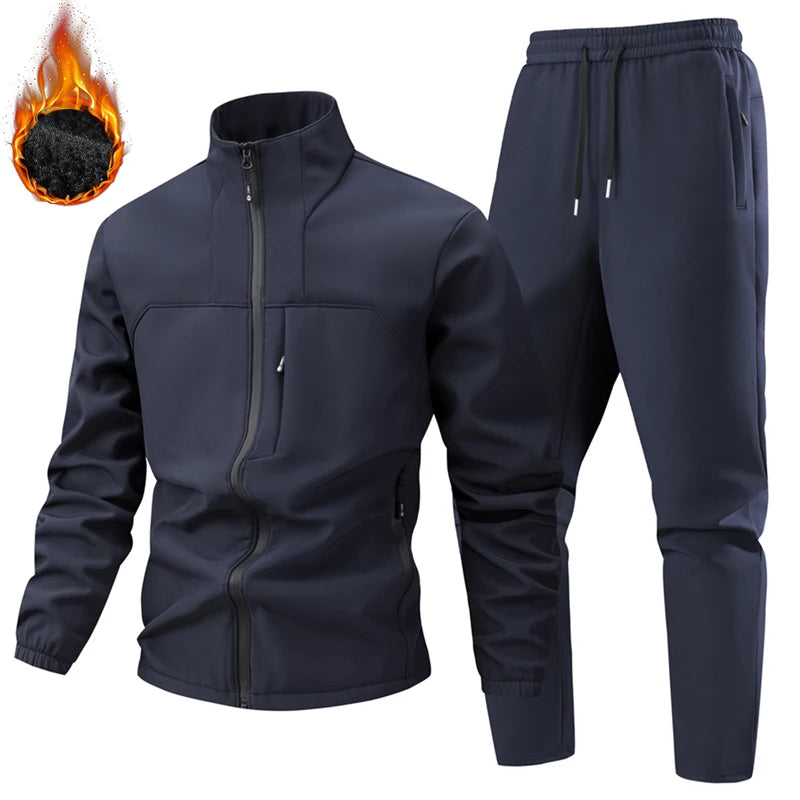 Outdoor Waterproof Shark Skin Tactical Sets Men Thicken Fleece Lined Soft Shell Combat Jackets+windproof Cargo Pants 2 Piece Set