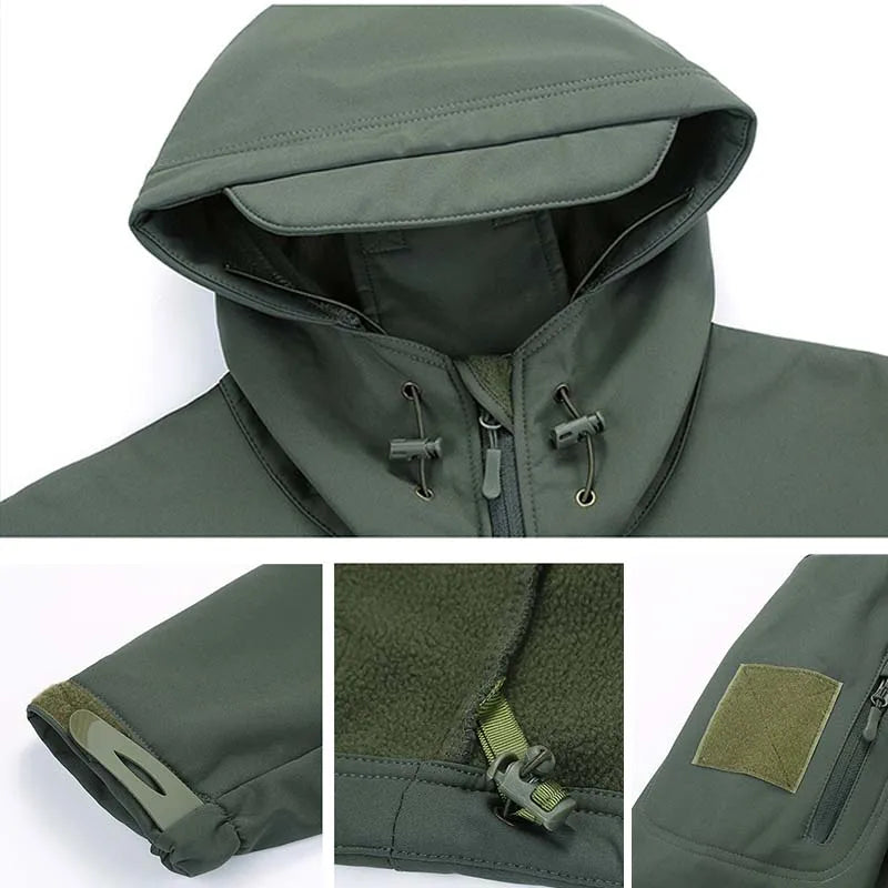 Men's Winter Tactical Jacket Softshell Waterproof Hooded Fleece Thermal Top Outdoor Fishing Hiking Camping Ski Hunting Pants