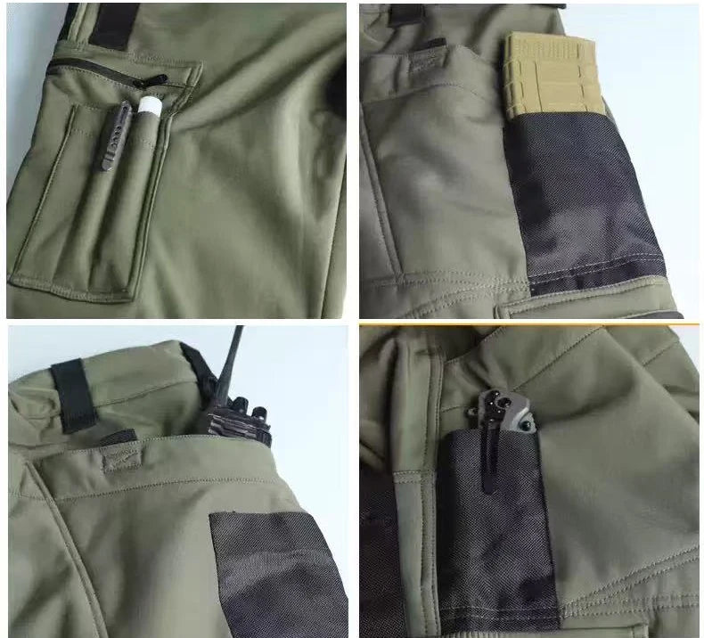 Men's Winter Autumn SoftShell Fleece Waterproof Jackets Cargo Hood Coats Fishing Hiking Camping Climbing Skiing Pants Trousers